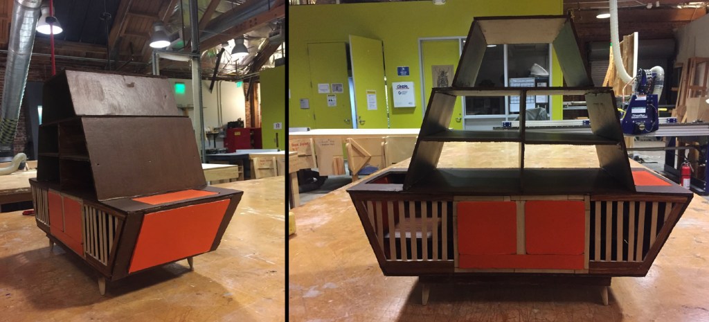 Miniature mock-up for a mid century/rustic styled cabinet.